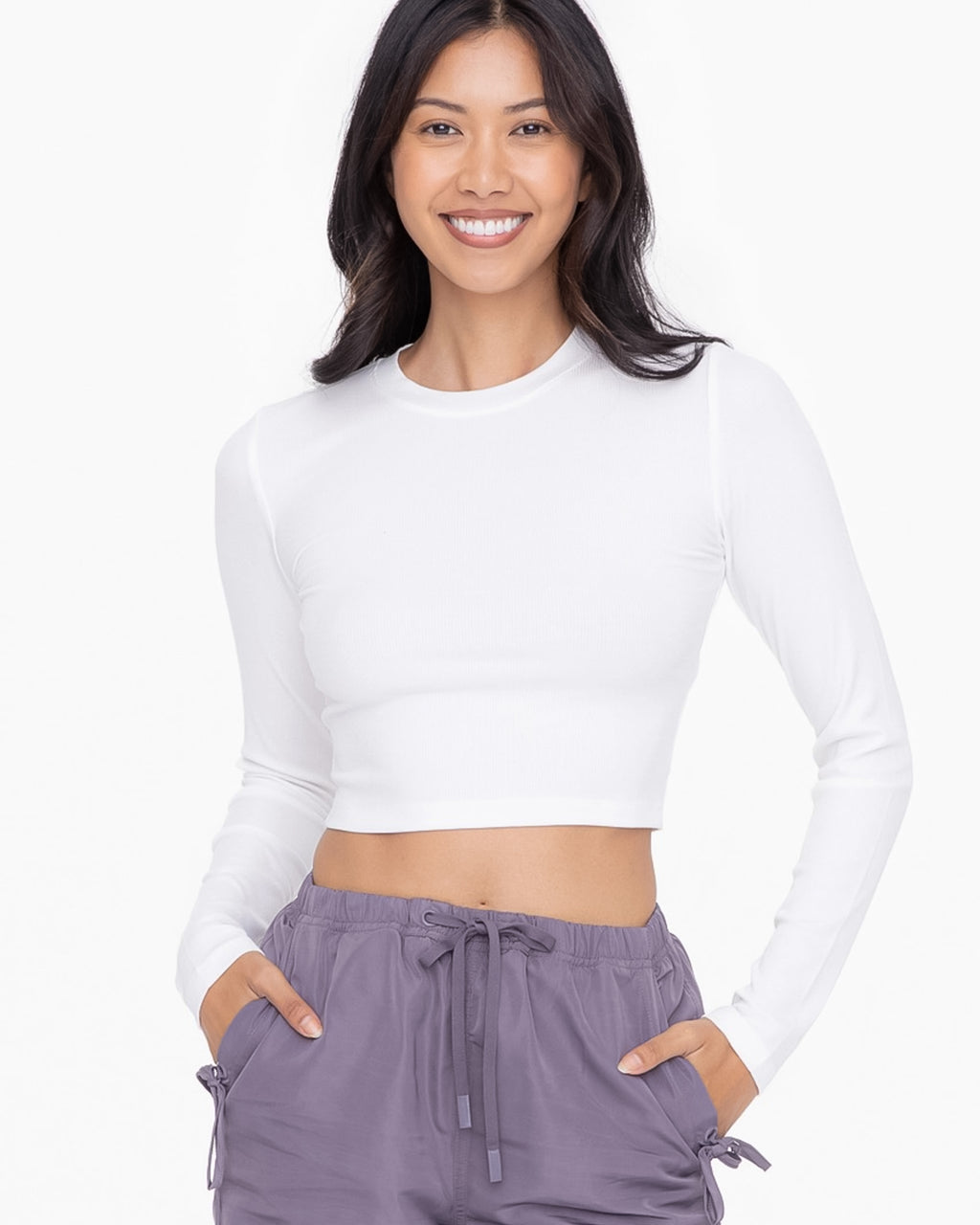 Long Sleeve Crop Top | White