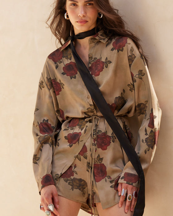 Autumn Rose Satin Romper
