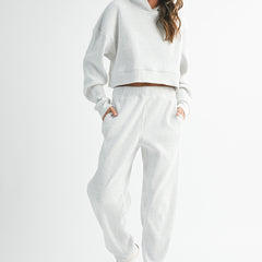 womens ribbed lounge set with cropped hoodie and jogger pants