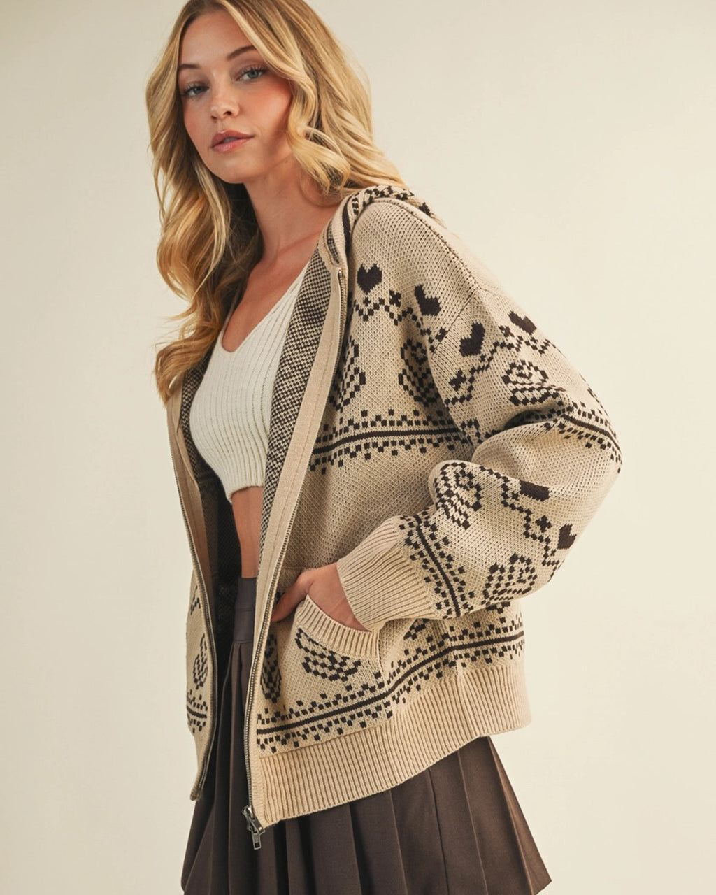 Chalet Knit Zip Hoodie | Tan