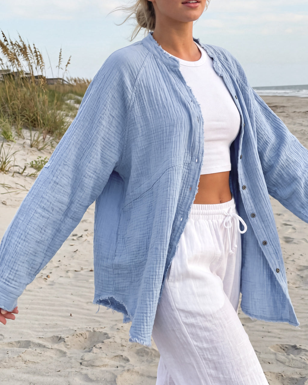 Barefoot Mornings Button Down | Blue