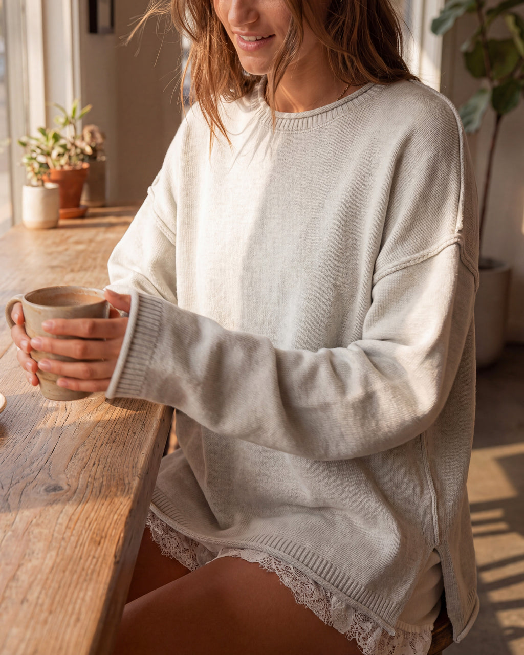 Stay Awhile Oversized Sweater | Light Grey