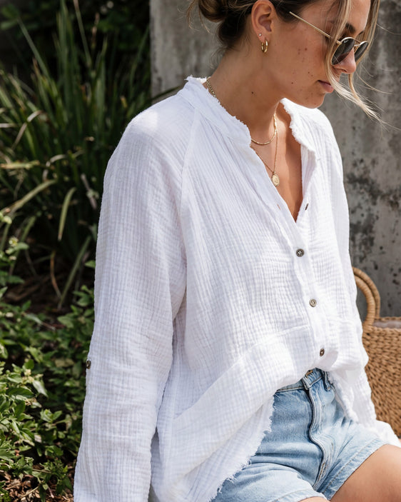 Barefoot Mornings Button Down | White