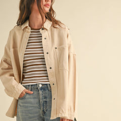“oversized cream denim jacket women’s relaxed fit fall layering piece”