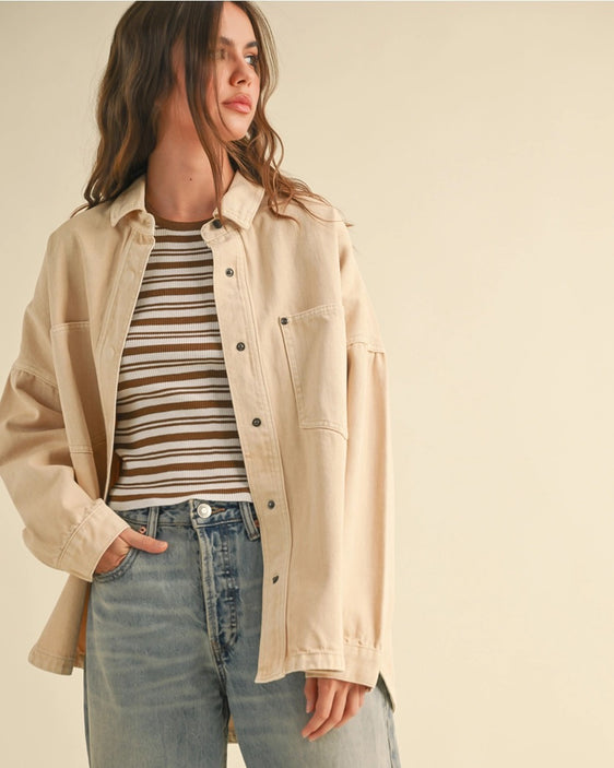 “oversized cream denim jacket women’s relaxed fit fall layering piece”