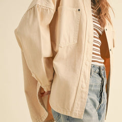 women’s oversized cream denim jacket relaxed fit casual fall outerwear