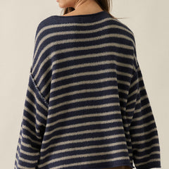 navy striped oversized sweater