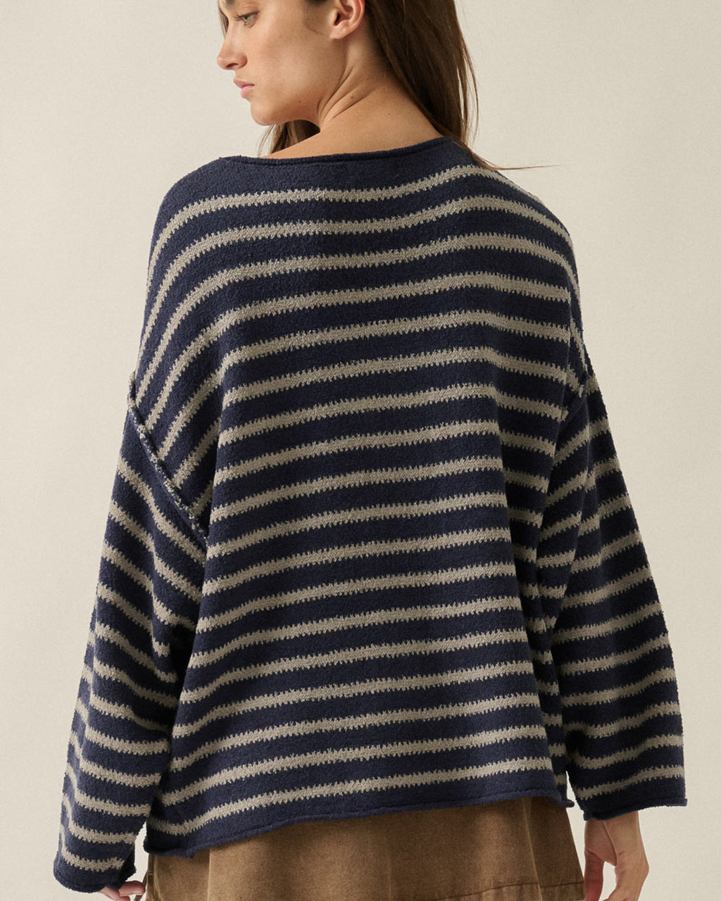 navy striped oversized sweater