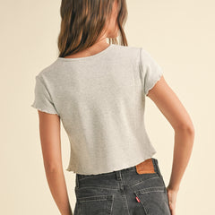 Ruffle Ribbed Tee | Grey