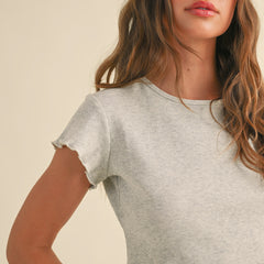 Ruffle Ribbed Tee | Grey