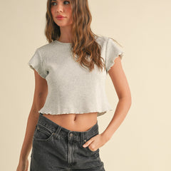 Ruffle Ribbed Tee | Grey