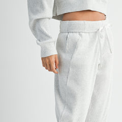 soft ribbed jogger pants for women in neutral knit