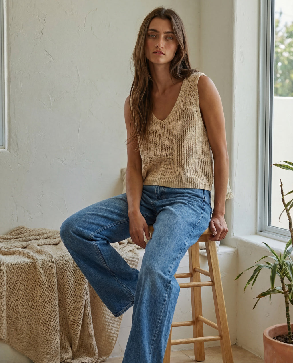 knit v neck tank top
