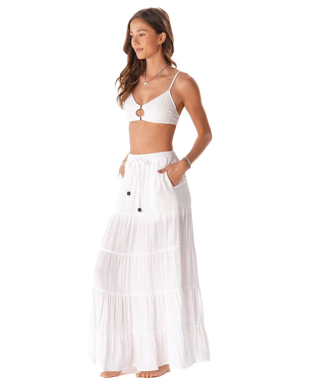 Flowy white maxi skirt