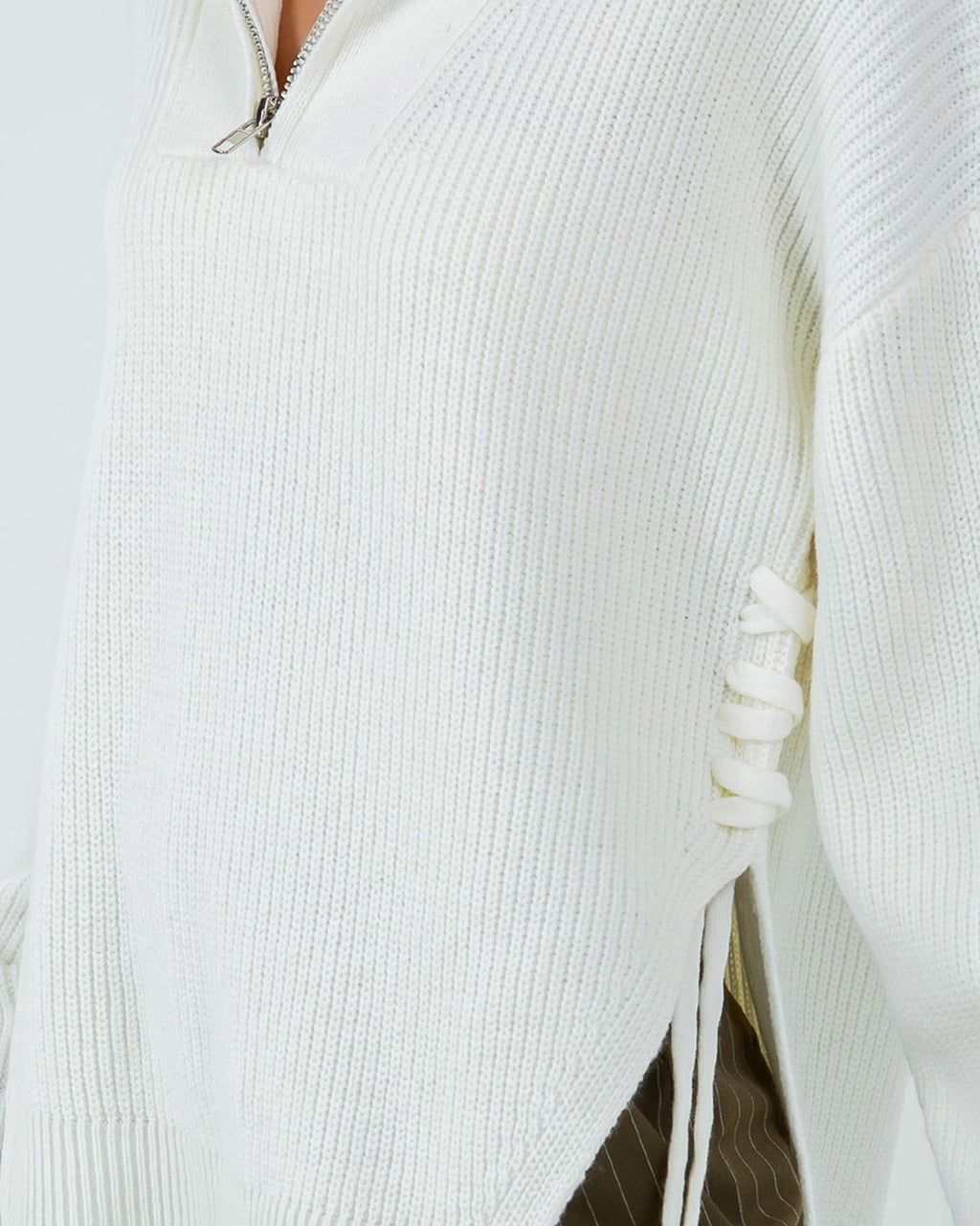 Side Tie Zip Sweater