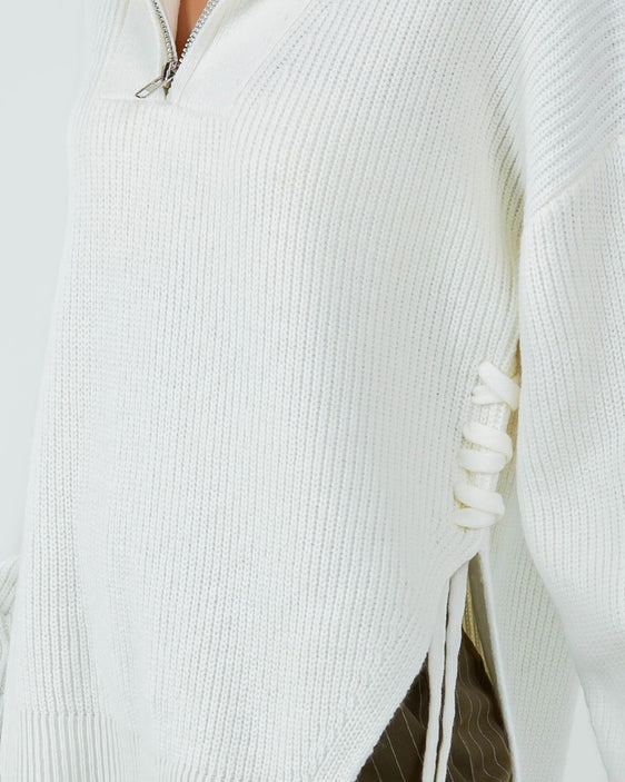 Side Tie Zip Sweater