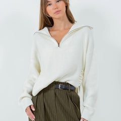 Side Tie Zip Sweater