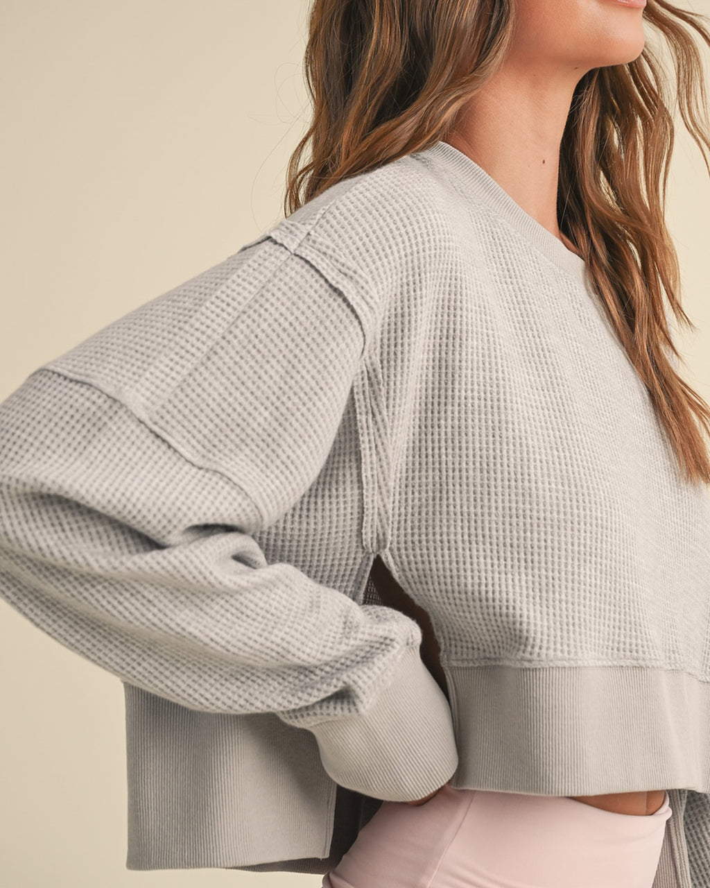 gray waffle knit pullover