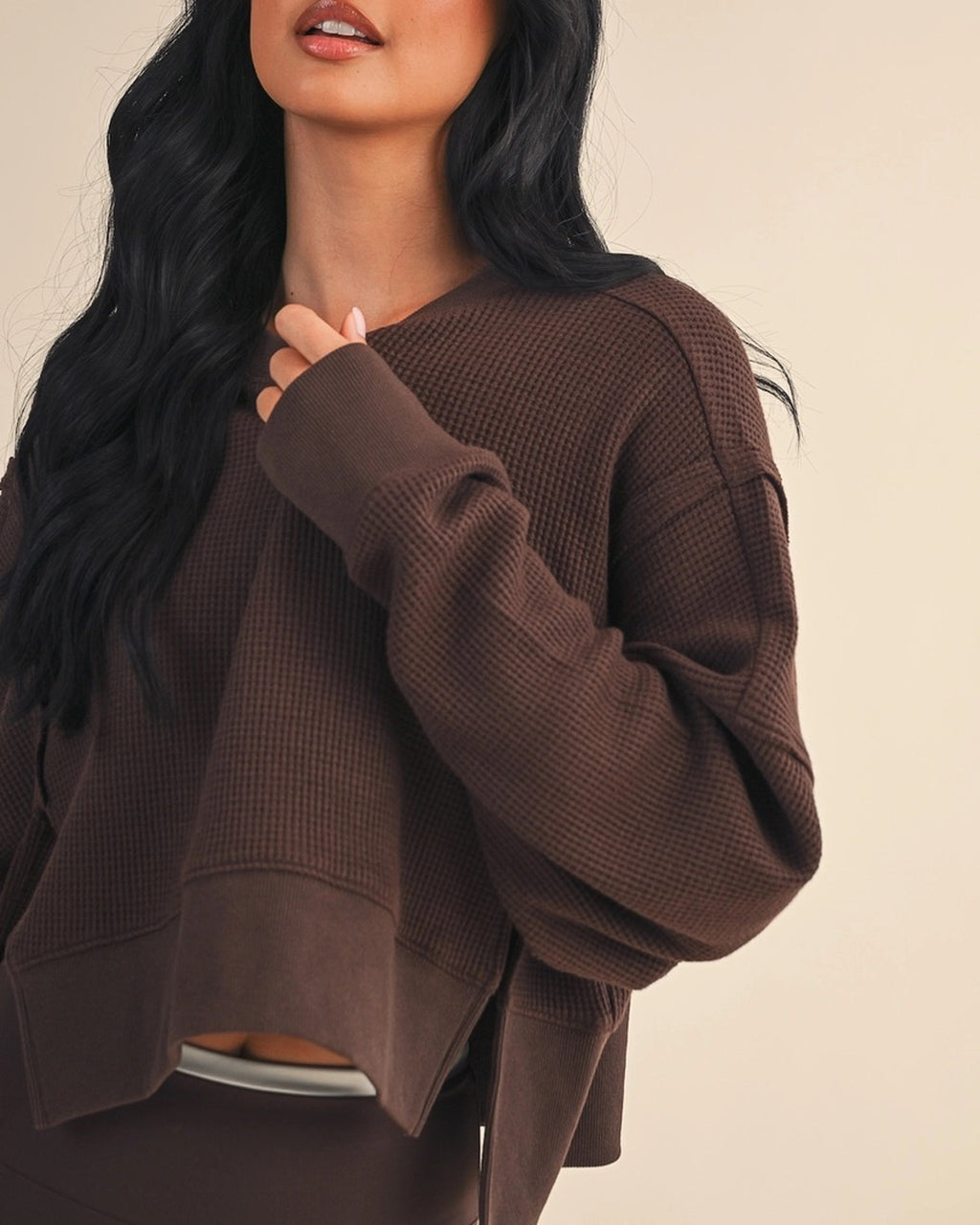 Lounge Luxe Cropped Crew | Chocolate