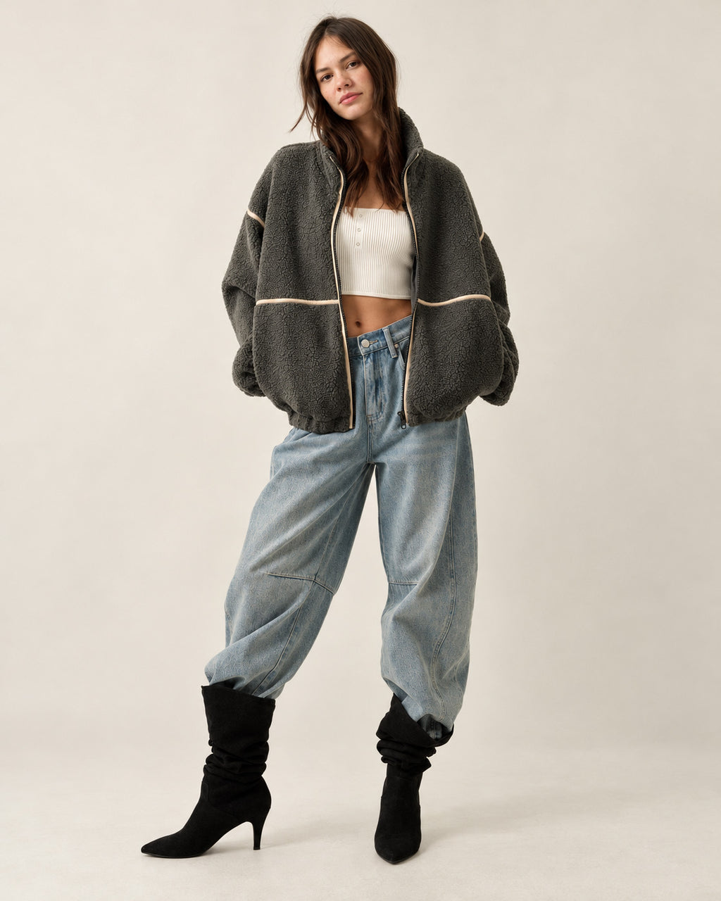 Summit Sherpa Full Zip Jacket | Charcoal