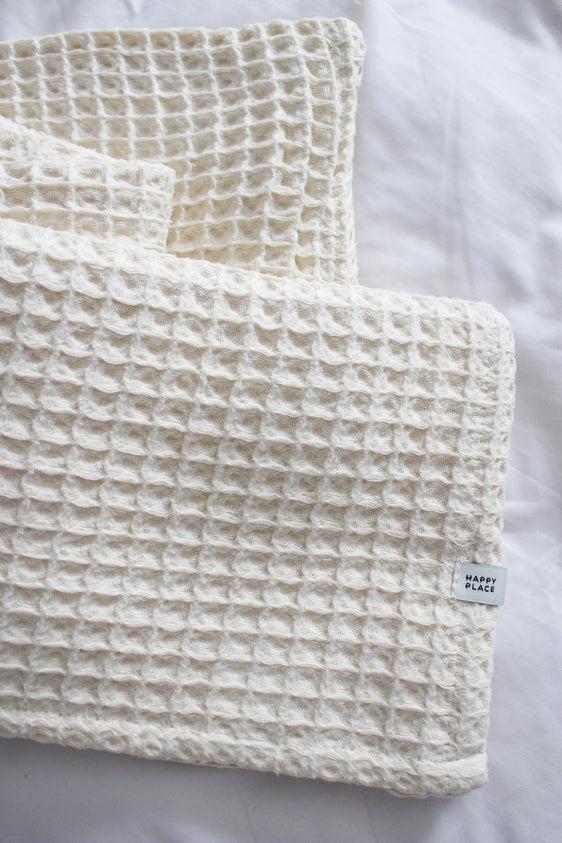 Happy Place Waffle Throw | Cream